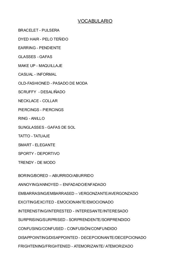 vocabulario de ingles